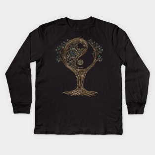 Golden Yin Yang Tree Kids Long Sleeve T-Shirt